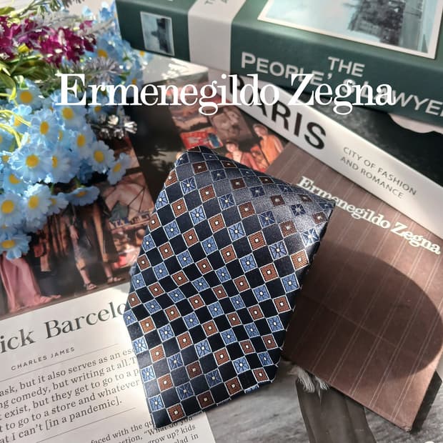 에르메네질도 제냐 기하학 자카드 넥타이 9cm S~A+등급 E896