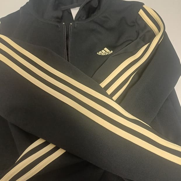 여성 아디다스 블랙-골드 3Stripes 후드 집업 [90]