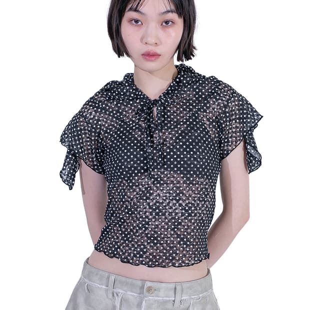 [F]퍼버즈 25ss 드레이프 도트 후드 탑