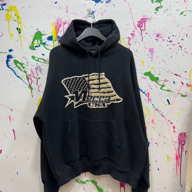 90s Mecca USA 성조기 빅로고 자수 후드 (made in USA