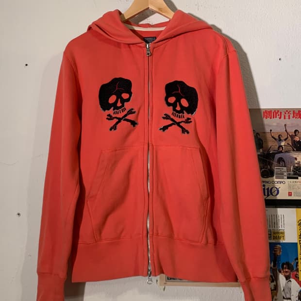 토요엔터프라이즈 체인스티치 수베니어 스컬 오렌지 후드 집업