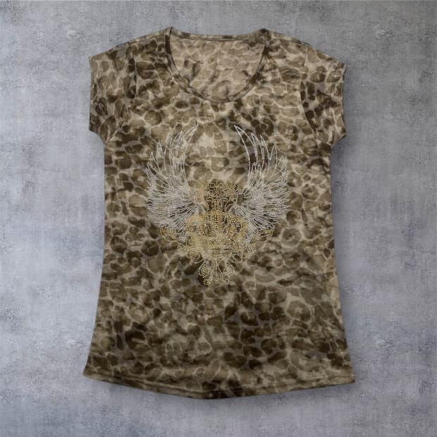 안지크 Anzich 브라운 레오파드 크라운 윙 스터드 반팔 티셔츠 85