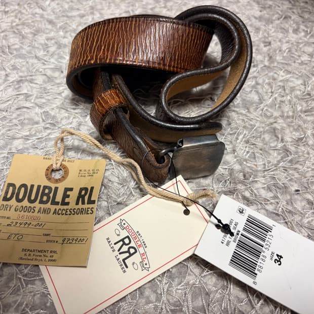 RRL 더블알엘 빈센스 레더 벨트 브라운 34