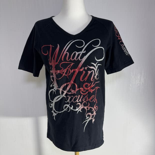 시멘틱 디자인 레터링 크로스 티셔츠 y2k 펑크