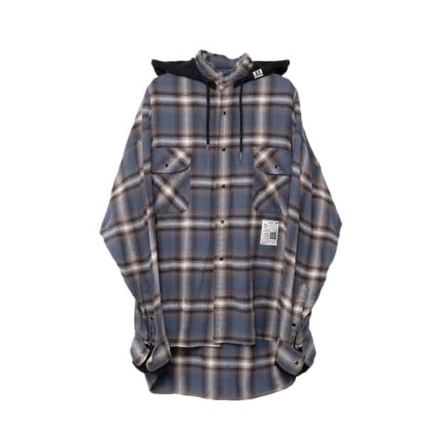 메종 미하라 야스히로 후드 체크 셔츠 블루 구해요