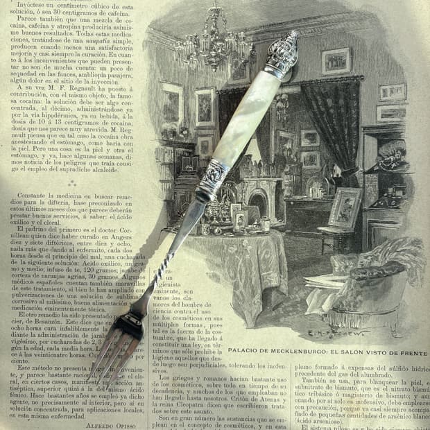 1890s 앤틱 실버플레이트 마더오브펄 올리브 포크