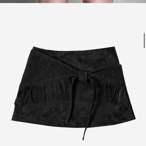 FRINGE WRAP LEATHER SKIRT #BLACK