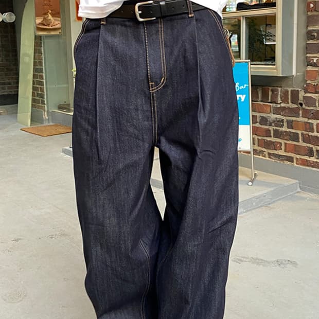 Kest one tuck indigo wide denim