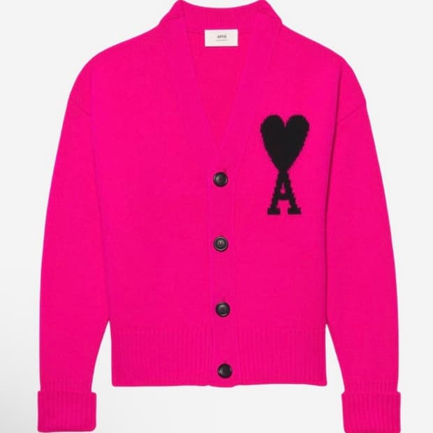 AMI 아미 드 코르 오버사이즈 인타르시아 빅 로고 가디건