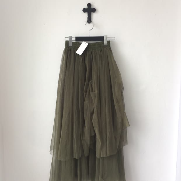 Pin tuck drape point sha long skirt