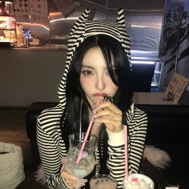 원진스튜디오 스트라이프 뿔 후드집업 S