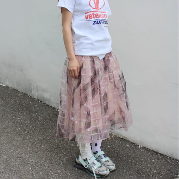pink tulle pleats skirt