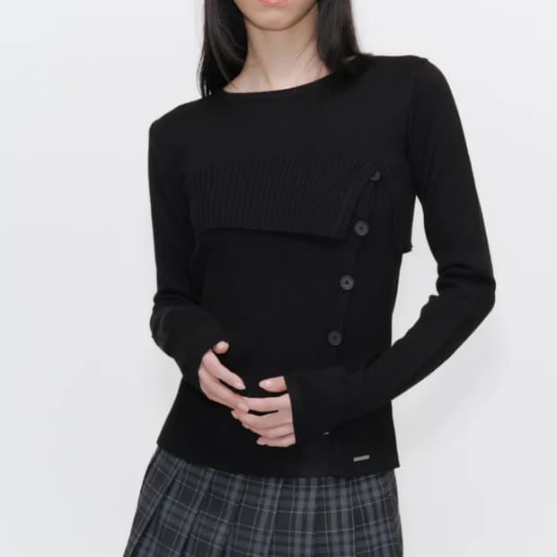 미세키서울 레이어드 플립 니트 블랙