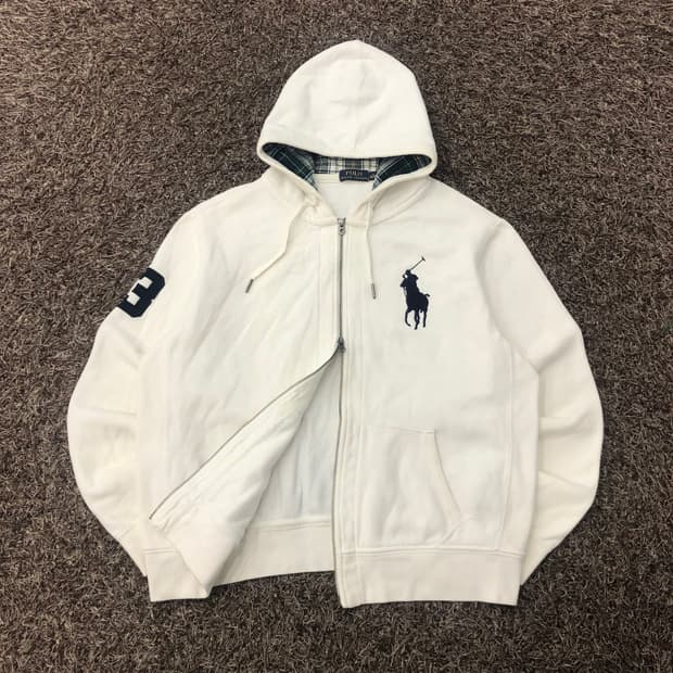 폴로 랄프로렌 빅포니 화이트 체크 투웨이 후드집업