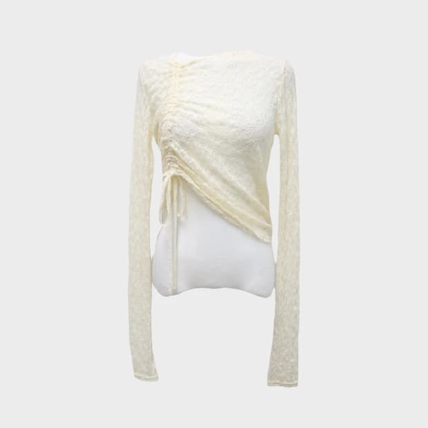 레이스 시스루 셔링 긴팔 티셔츠 66366