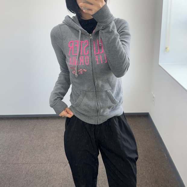 Hollister 홀리스터 핑크 로고 그레이 후드집업