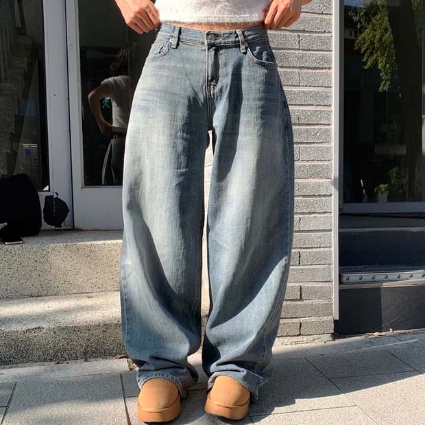 ootj 데일리 벌룬 와이드 데님 흑청 / 비비파크