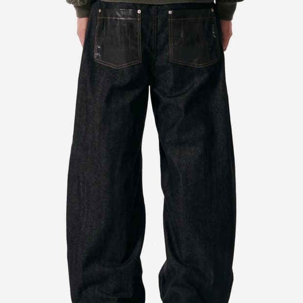 AAKAM Leather Patch Denim Pants (Black)