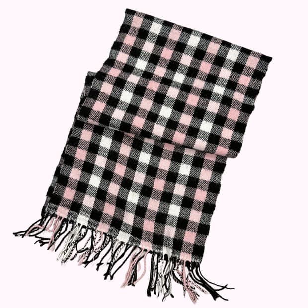 black pink check muffler