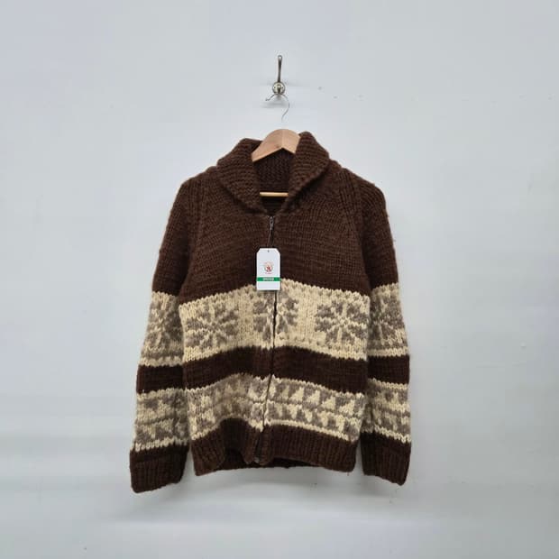 빈티지 브라운 코위찬 니트 집업 남성 M