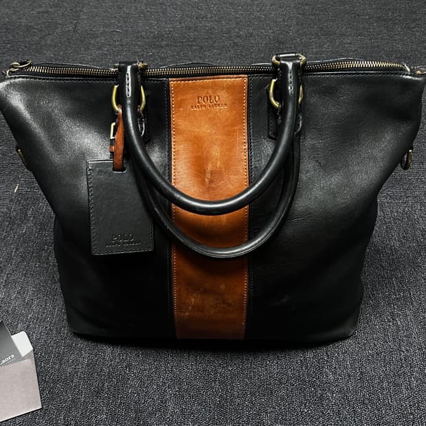 Polo by Ralph Lauren 블랙브라운 통가죽 레더 토트백