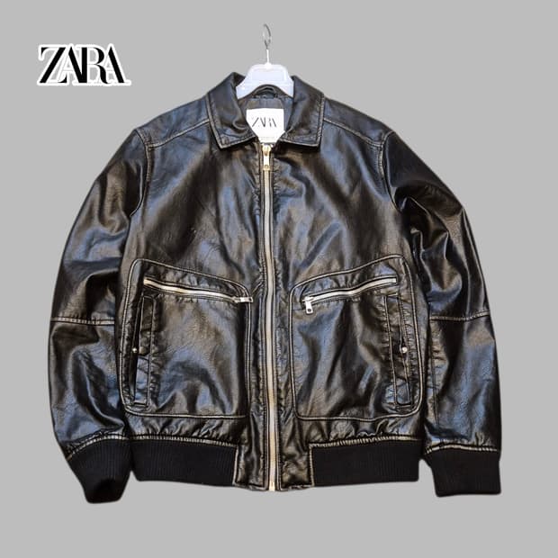 M 자라 블랙 레더 블루종자켓 