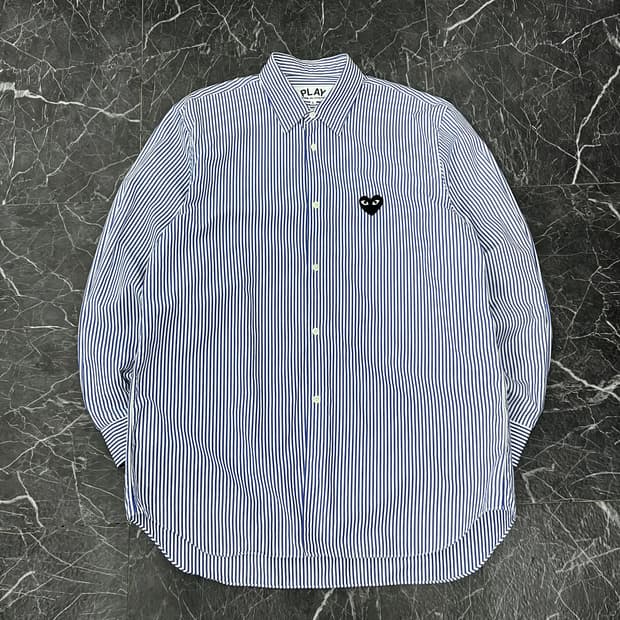 꼼데가르송 블랙 하트와펜 스트라이프 셔츠