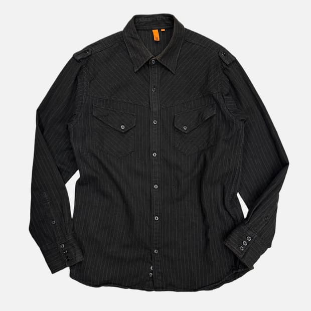 stripe epaulet charcoal shirt