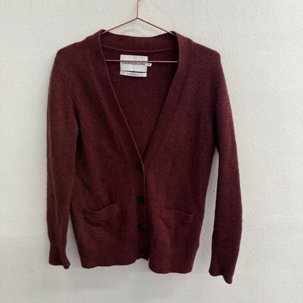 캘빈클라인 버건디 울 니트 가디건 (XS)