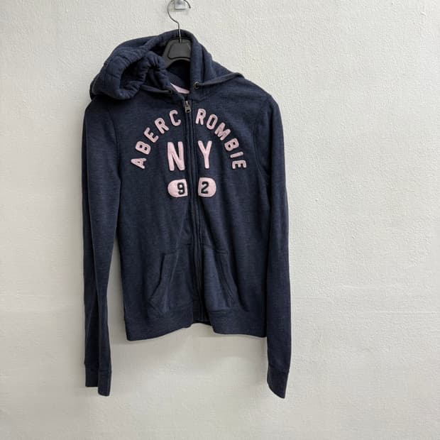 아베크롬비 핑크 폰트 NY 네이비 후드집업 S