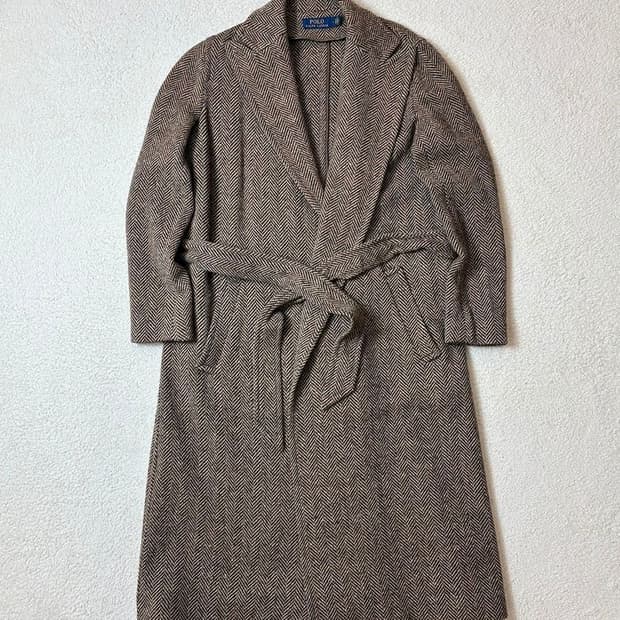 폴로 랄프로렌 클래식 울 헤링본 벨티드 롱 코트 PN6885