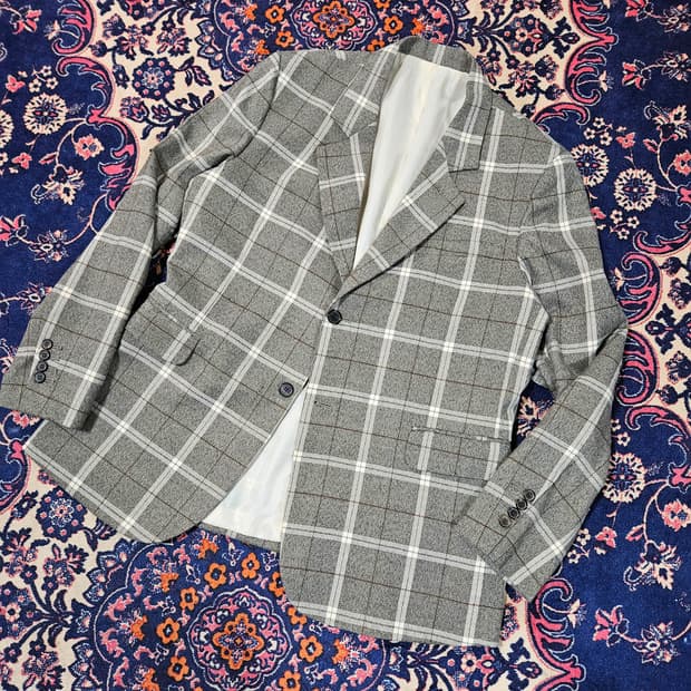 르토로(Sartoro) 울 혼방 그레이 체크 투버튼 블레이져 50size