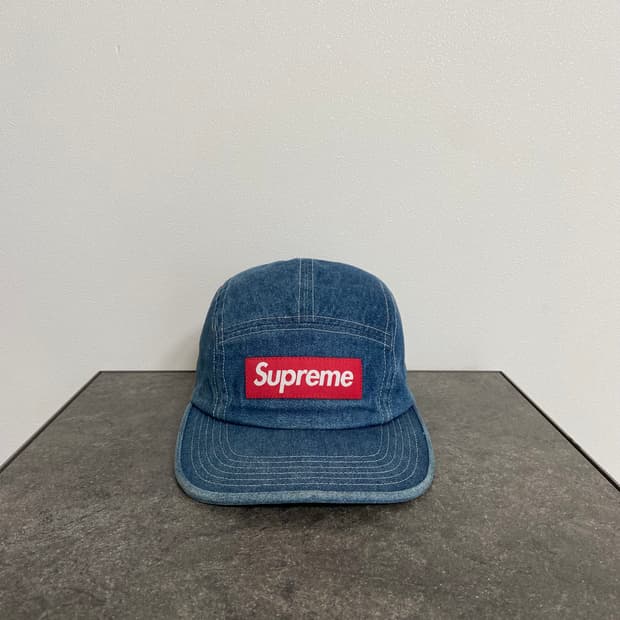 (OS) 슈프림 박스로고 캠프캡 모자 워시드 데님 스티치