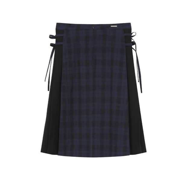 미세키서울 Side bow pleats midi skirt CHECK