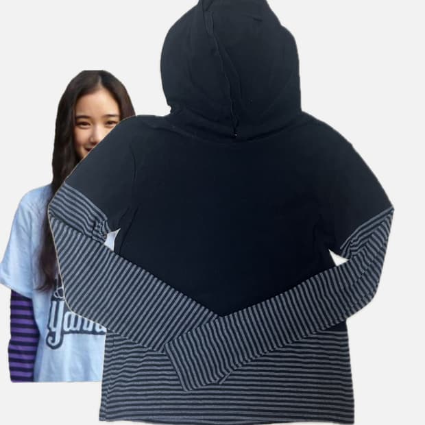 아오이유우 스트라이프 디테일 후드티