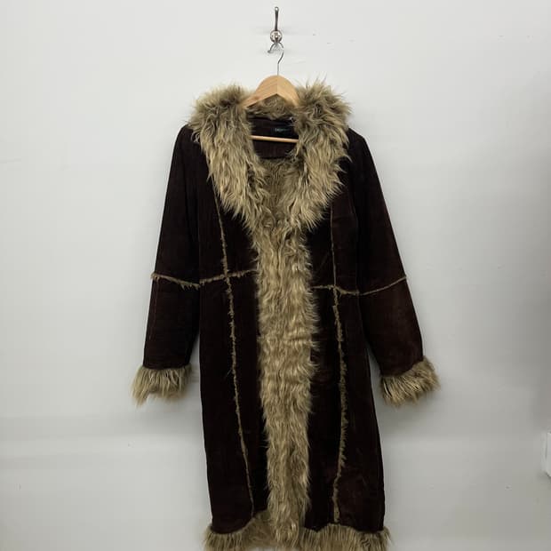 DKNY 브라운 코듀로이 퍼 코트 여L