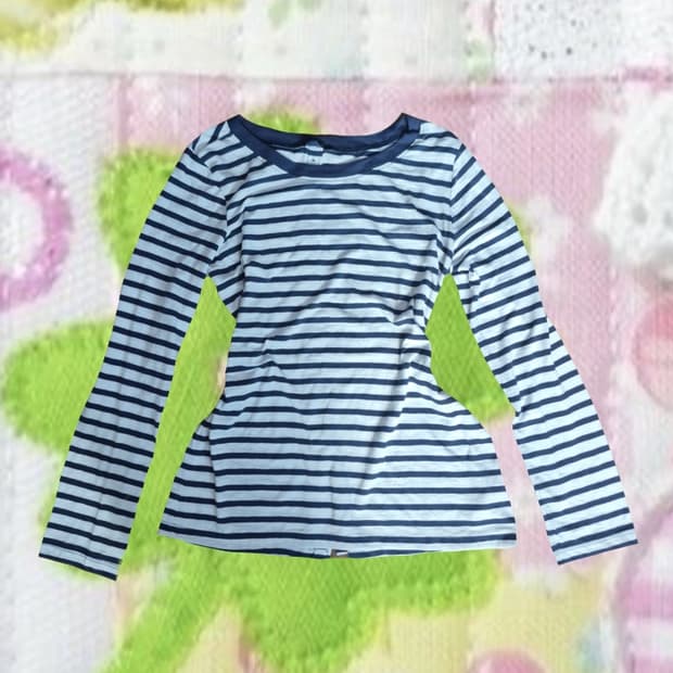 모리걸 빈티지 단가라 단추 바선생 스트라이프 긴팔 티셔츠 롱슬리브