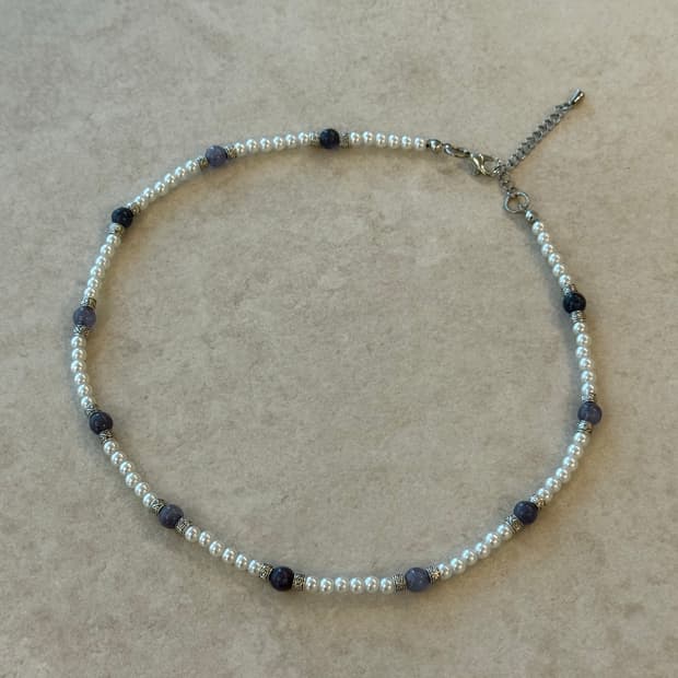 진주 퍼플포인트 레이어드 목걸이