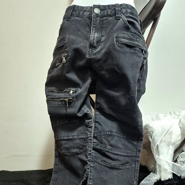 빈티지 지퍼디테일 펑크 블랙 데님팬츠