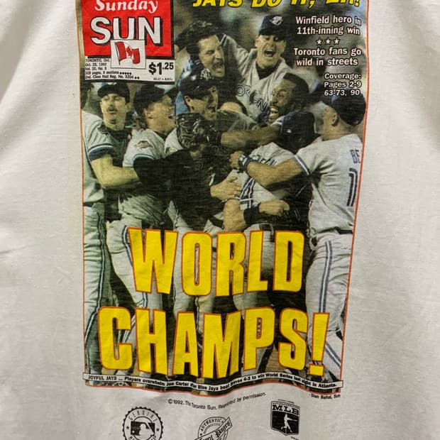 90's 1992 토론토 블루 제이스 WORLD 챔프 티셔츠 L
