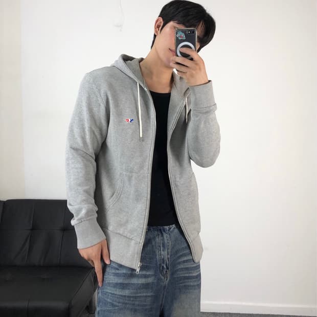메종키츠네 정품 폭스 트리컬러 라이트그레이 후드집업