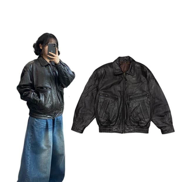 The Hunt 카우레더 소가죽 봄버 가죽자켓