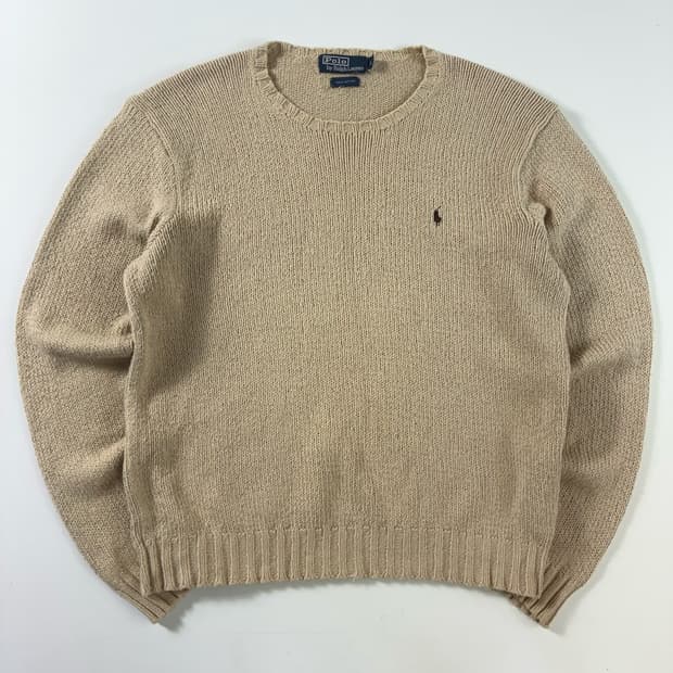 Polo  폴로 랄프로렌 자수 코튼 베이지 라운드 니트 
