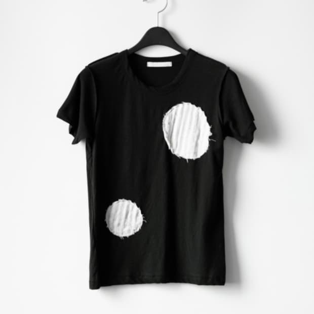 오무수히 반팔 circle patch crop half top 검정