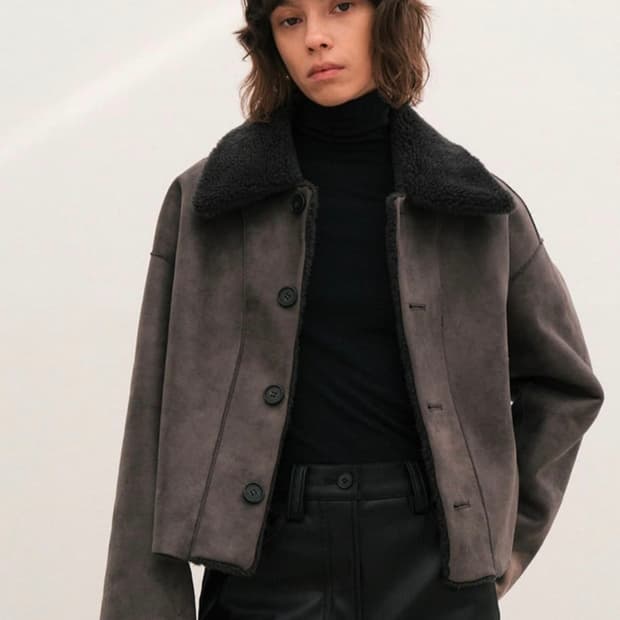 LE 리버시블 크롭 무스탕 자켓 차콜