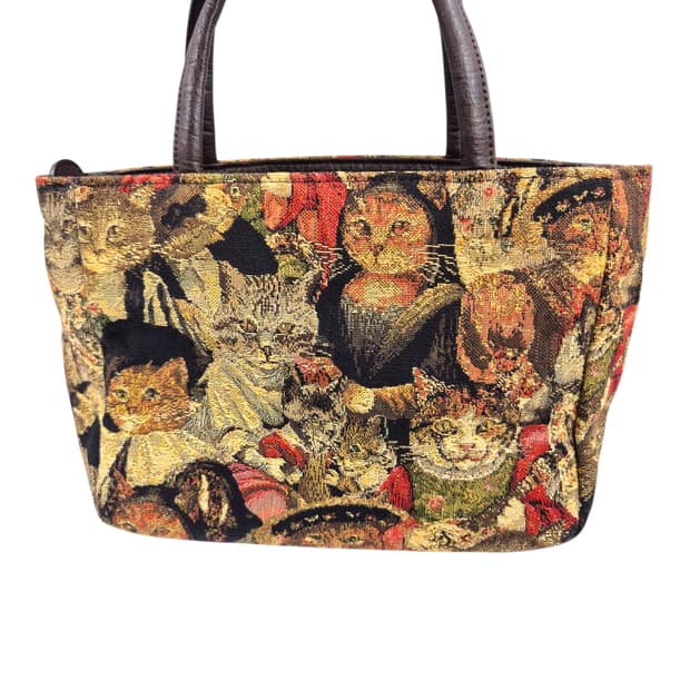 90s 야마토야 엔틱 고블랭 레더 고양이 핸드백