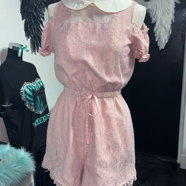 Ank Rouge Pink Lace Collar Romper