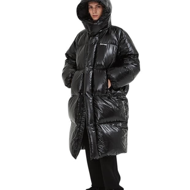 트레셔 매거진 로고 글로시 오버핏 롱 푸퍼 (남녀공용) 롱패딩