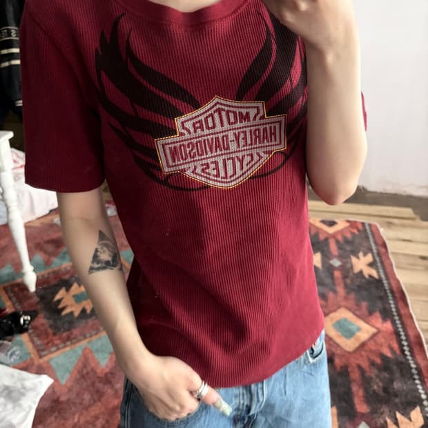 Harley-Davidson 윙 로고 와플 반팔 티셔츠