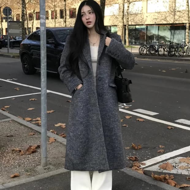 카키포인트 울 맥시 롱 코트 그레이